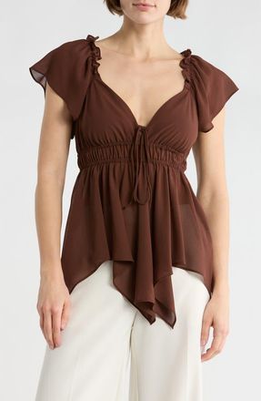 NSR Flutter Sleeve Chiffon Top in Brown at Nordstrom Rack, Size X-Small