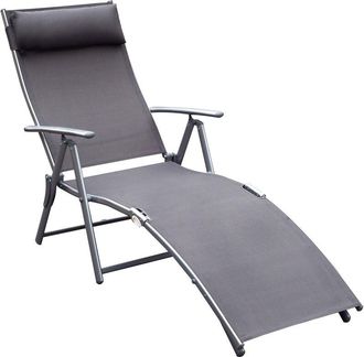 OUTSUNNY Sun Lounger Recliner w/ Pillow Foldable 7 Levels Textilene Grey