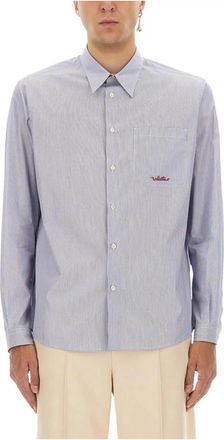 Valentino Gestreepte Knopenblouse - Heren - Casual Overhemden - Blauw - L - Katoen - Overhemden