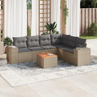 vidaXL Vidaxl - Set Sof&aacute;s De Jard&iacute;n 7 Piezas Y Cojines Rat&aacute;n Sint&eacute;tico Beige