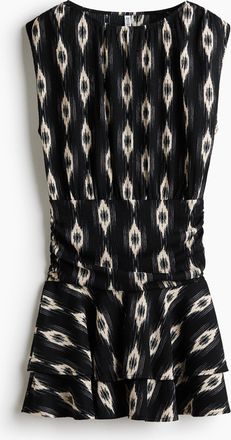 H&M Gecrinkeltes Stufenkleid - Schwarz/Gemustert