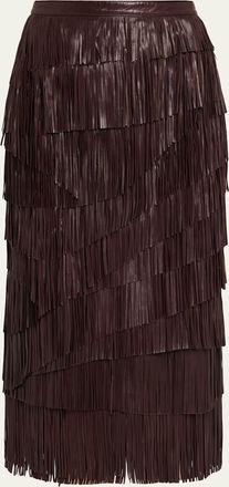 Ulla Johnson Therese Fringe Leather Midi Skirt