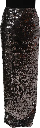 Dolce & Gabbana Womens Brown Sequinned Embellished Pencilcut Skirt Nylon