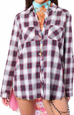 Aratta Alice Long Sleeve Button-Up Top In Off White/wine