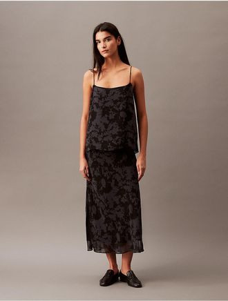 Calvin Klein Womens Chiffon Botanic Print Tank Top - Black - XS