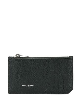 Saint Laurent logo-detail card holder - men - Calf Leather - One Size - Black