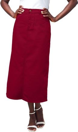 Jessica London True Fit Stretch Denim Midi Skirt in Rich Burgundy at Nordstrom, Size 32