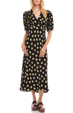 Karen Kane Daisy Print Puff Sleeve Midi Dress in Black Print at Nordstrom, Size X-Small