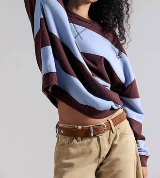 Free People Classic Striped Oversized Crewneck Top In Periwinkle Combo