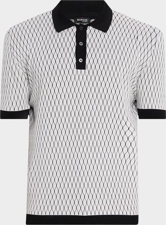 Kiton Mens Honeycomb Short-Sleeve Polo Sweater