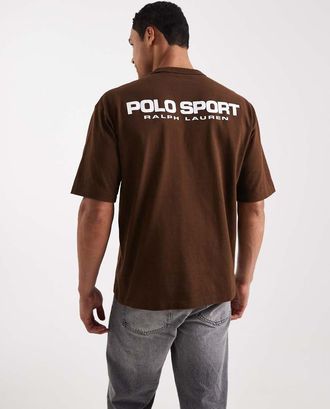 Polo Ralph Lauren T-shirt marrone sportiva vestibilità comoda con stampa sulla schiena