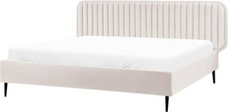 Beliani Cama Con Somier Moderna Tapizado Terciopelo Cabecero Patas De Metal Beige 180 X 200 Cm Brin