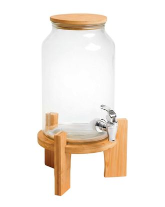Jay Companies Delray Glass 1Gal Beverage Dispenser With Bamboo Lid & Stand