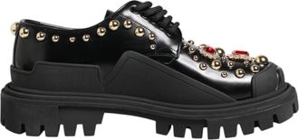 Dolce & Gabbana Zwarte Leren Derby Schoenen met Gekleurde Kristallen