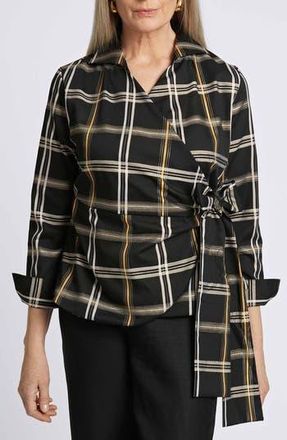 Foxcroft Salina Plaid Wrap Shirt in Black Plaid at Nordstrom Rack, Size X-Small