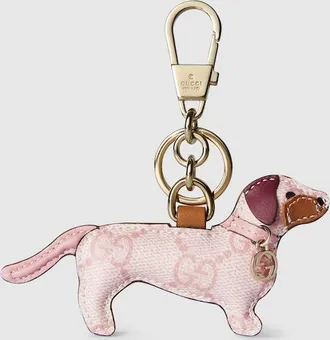 Gucci Dog-shaped Bag Charm, Pink, GG Canvas