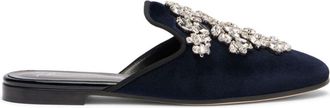 Giuseppe Zanotti Elsa crystal velvet mules - women - Velvet/Leather - 37.5 - Blue