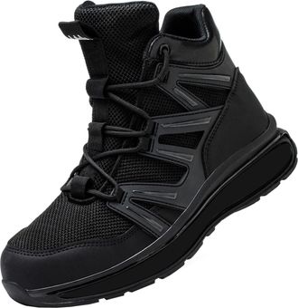 Generic Puncture Labor Insurance Shoes Non Head Shoes Construction Wear High Top Work Boots Sneaker Socks for Men No Show (Black, 10.5)