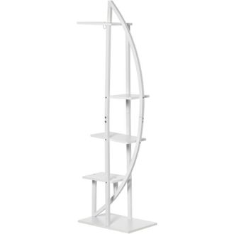 OUTSUNNY Fioriera in Legno e Acciaio a 5 Livelli Design a Mezzaluna Bianca