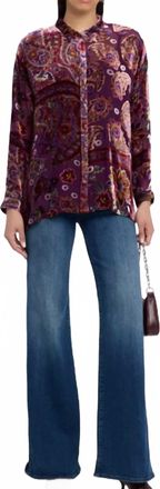 Johnny Was Slim Audrey Collarded Burnout Shirt In Purple