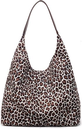 Generic Women Leopard Print Shoulder Bag Stylish Tote Bag for Work Travel (Beige)