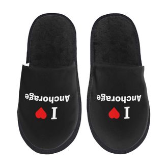 Generic Comfortable Fluffy Slipper I Love Anchorage Cotton Slipper Plush Ladies Slippers for Hotels Guest Travel L