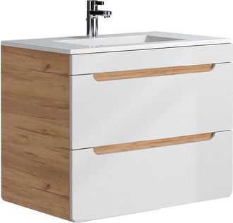 Vente-Unique Mueble de baño suspendido con lavabo encastrable - Color natural y blanco 80 cm - ARUBA