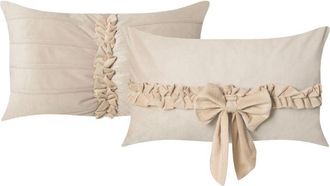 Beliani Conjunto De 2 Cojines Decorativos De Terciopelo Motivo De Lazo 50 X 30 Cm Beige Claro Belle