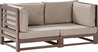 Beliani Sof&aacute; 2 Plazas De Madera De Acacia Oscura Cojines Gris Pardo Exterior Trani