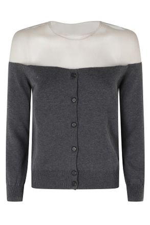 Maison Margiela Gray Transparent-Knit Back-Seam Cotton Cardigan
