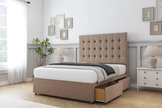 Comfort Beds Savannah Plush Divan Base 2 Drawers - 26 Headboard in Taupe | Size: Small Double