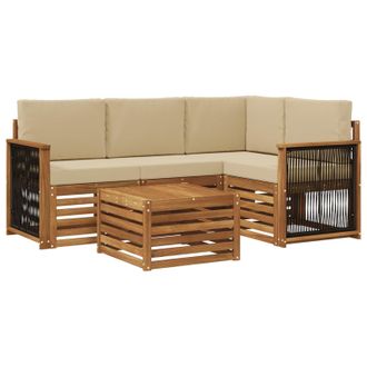 vidaXL Conjunto De Sof&aacute;s De Exterior 5 Pcs Natural Y Beige Vidaxl