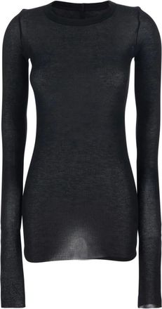 Rick Owens Tops, Dames, Zwart, 2Xs, Geribbelde T-shirt met Lange Mouwen