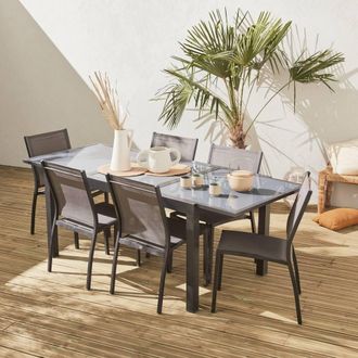 Sweeek 6-seater Extendable Aluminium Garden Table Set With Chairs in Grey