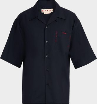 Marni Mens Suiting Wool Mending Stitch Camp Shirt