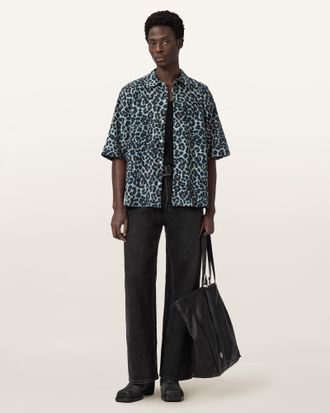 AllSaints Cotton Silesia Oversized Leopard Print Shirt, Size: XXL