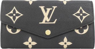 Louis Vuitton Beige Black Leather Long Wallet (Bi-Fold) (Pre-Owned)