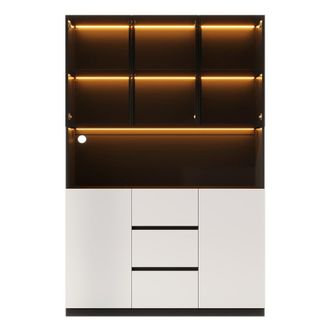 Urban Meuble Vitrina alta negra con 3 cajones, vidrio templado e iluminaci&oacute;n LED