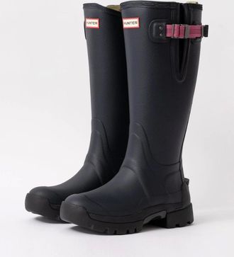 Hunter Womens Hunter Balmoral Side Adjustable 3mm Neo Lined Tech Sole Womens Tall Boot - Navy/Peppercorn - Size: 5