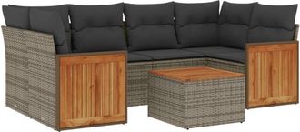 vidaXL Vidaxl - Set De Sof&aacute;s De Jard&iacute;n 7 Piezas Con Cojines Rat&aacute;n Pe Gris