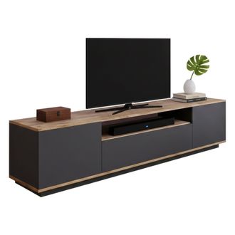 Dmora Dmora - Mueble De Televisi&oacute;n Sinope, Aparador De Sal&oacute;n, Mueble Bajo Para Tv, Base De Pared Equipada, 180x45h45 Cm, Roble Y Antracita, Con Embalaje Ref