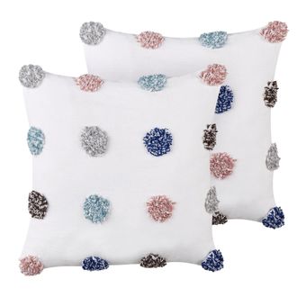 Beliani Beliani - Conjunto De 2 Cojines Decorativos De Algod&oacute;n Cuadrados 45 X 45 Cm Funda Extra&iacute;ble Blanco Bracken