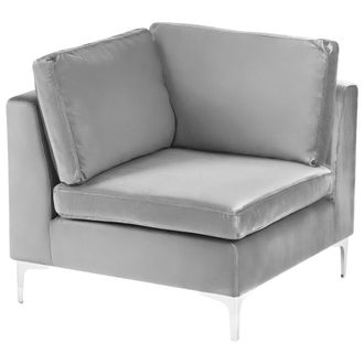 Beliani M&oacute;dulo Esquinero De Terciopelo Gris Rinconera Patas Metal Glamour Evja