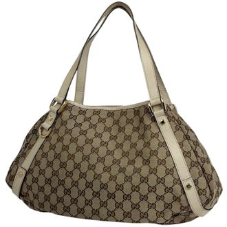 Gucci Beige Brown Gg Canvas Leather Shoulder Bag Tote Bag (Pre-Owned)