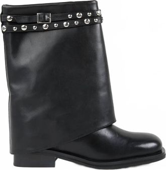 Free People Womens Scorpio Studded Foldover Boots In Black Leather