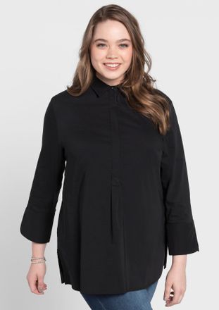 Sheego Longbluse SHEEGO, Damen, Gr. 42, schwarz, 70% Baumwolle, 27% Polyamid, 3% Elasthan, unifarben, Blusen Longbluse