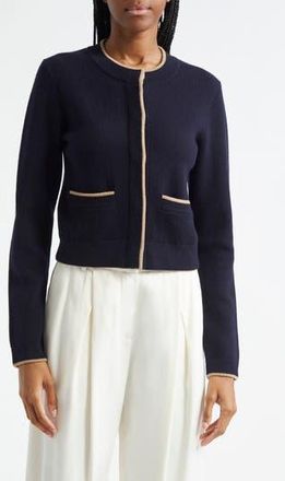 Vince Tipped Wool & Cashmere Snap-Up Cardigan in Coastal/Sable at Nordstrom Rack, Size X-Large