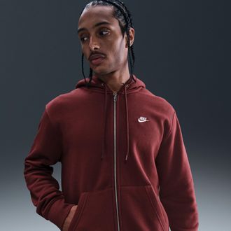 Nike Mens Club Full-Zip Fleece Hoodie in Red | FN3861-619