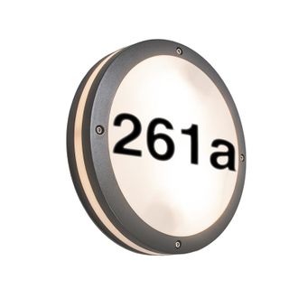 QAZQA Moderno L&aacute;mpara De Pared Exterior Antracita Con N&uacute;mero De Casa Ip54 - Glow Aluminio /pl&aacute;stico Redonda Adecuado Para Led Max. 2 X 18 Watt - Qazqa