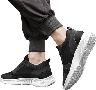 Generic Shoes for Men UK - Mens Unisex High Top Hiking Sneakers with 4CM Height Increase Breathable Outdoor Adventure Footwear for Walking Black